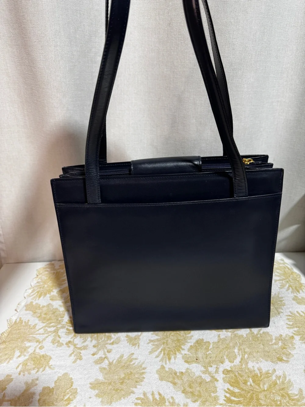 Bally Navy Leather Structured Satchel/Tote Gold Charm/Hardwares Made in Italy